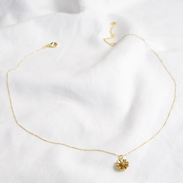 Delicate Tiny Gold Daisy Pendant Necklace Lisa Angel