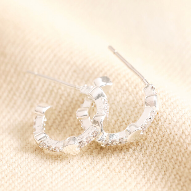 Tiny Heart And Crystal Huggie Hoop Earrings Silver Lisa Angel