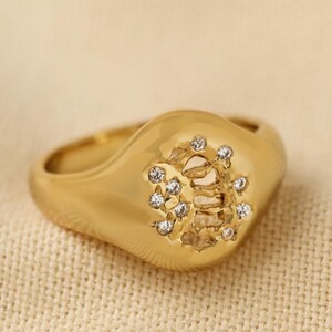 Crystal Sun and Moon Signet Ring in Gold L/XL
