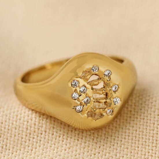 Crystal Sun and Moon Signet Ring in Gold S/M