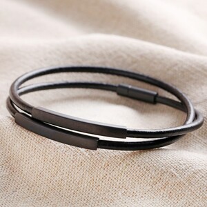 Men's Double Wrap Thin Wire Leather Bracelet Black