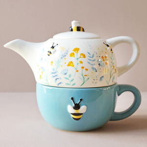 Cornflower Blue Floral Teapot and Cup Set