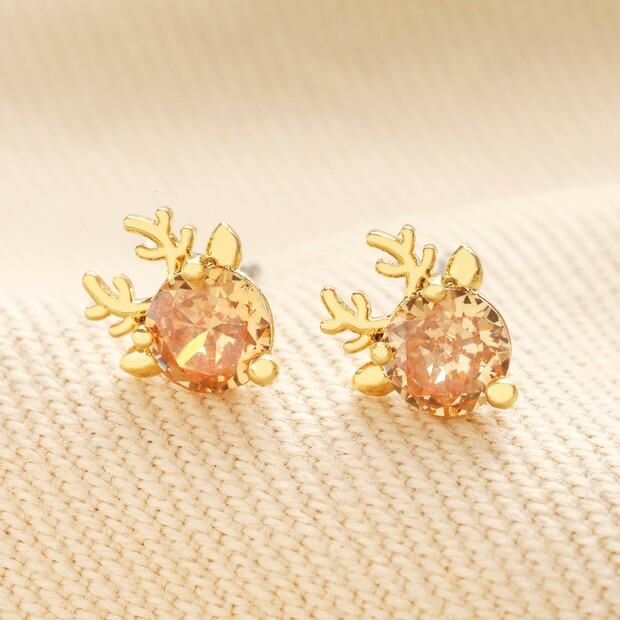 Festive Champagne Crystal Reindeer Stud Earrings in Gold Festive Champagne Crystal Reindeer Stud Earrings in Gold