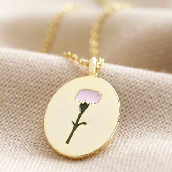 Enamel Birth Flower Necklace in Gold - January