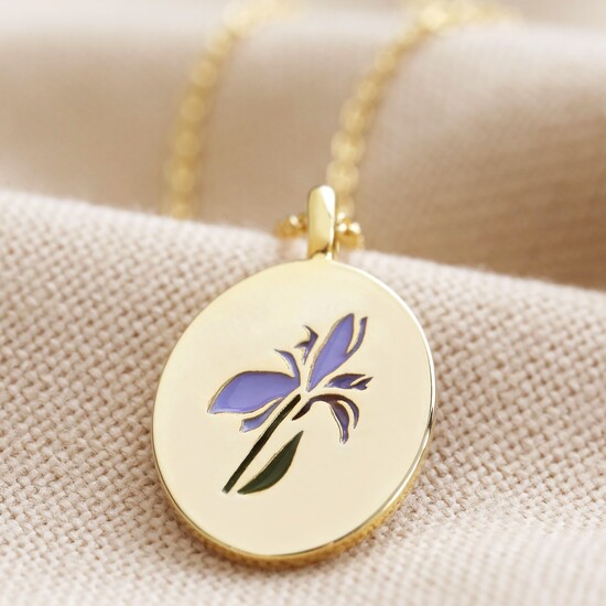 Enamel Birth Flower Necklace in Gold - February 