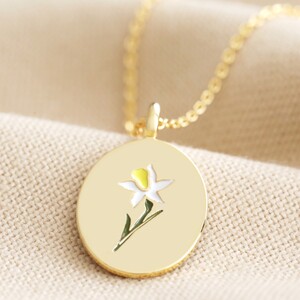 Enamel Birth Flower Necklace in Gold - March