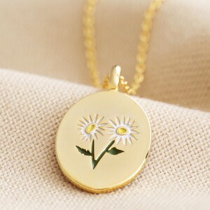 Enamel Birth Flower Necklace in Gold - April