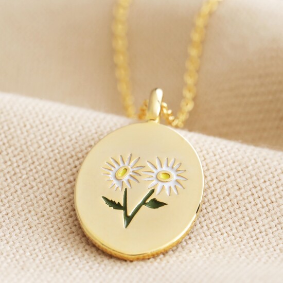Enamel Birth Flower Necklace in Gold - April