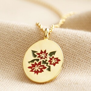 Enamel Birth Flower Necklace in Gold - December
