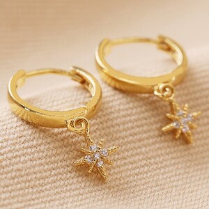 Tiny Star Charm Huggie Hoop Earrings in Gold
