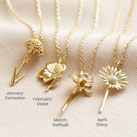February Violet Birthflower necklace in Gold