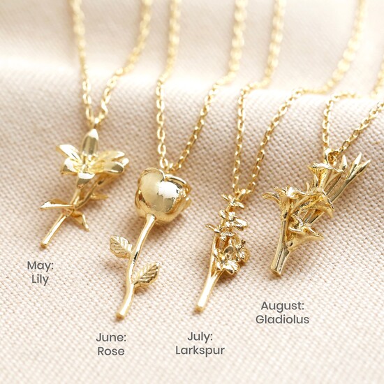 August Gladiolus Birthflower necklace in Gold