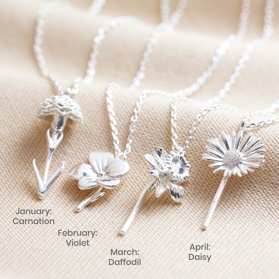 February Violet Birthflower necklace in Silver