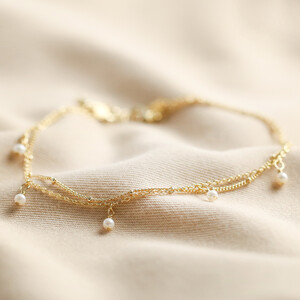Set of 2 pearl and chain anklet in Gold