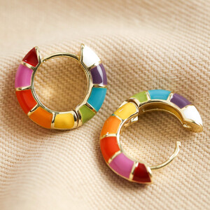 Rainbow Hoop Geometric Enamel Earrings