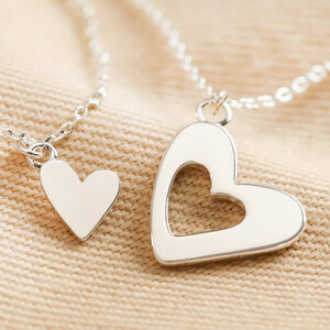 Set of 2 Friendship Heart Necklaces in Silver