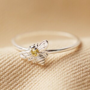 Sterling silver Bee ring with citrus stone  in M/L