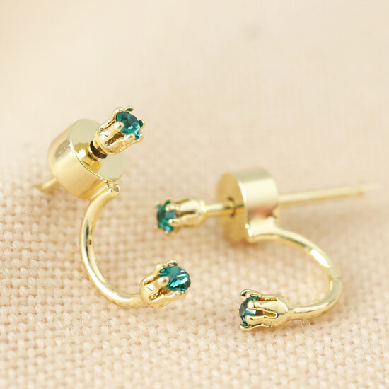 Delicate Emerald Swarovski Stud earrings in Gold with Sterling silver posts