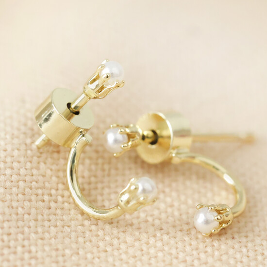 Delicate Double pearl Stud earrings in Gold with Sterling silver posts