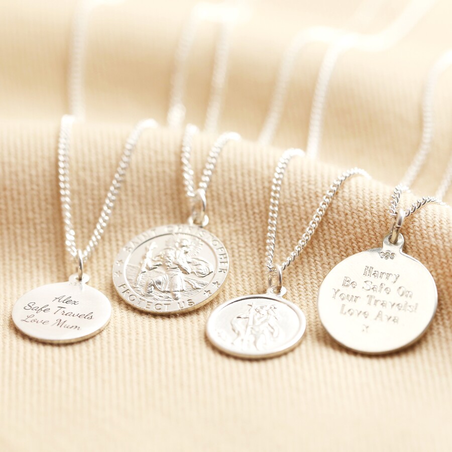 Personalised Sterling Silver Large St Christopher Pendant Necklace