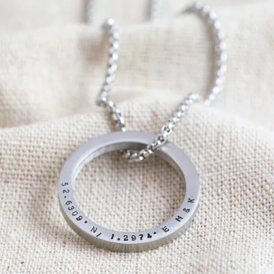 A Silver Ring Pendant Necklace Engraved with Your Choice of Wording or Numerals
