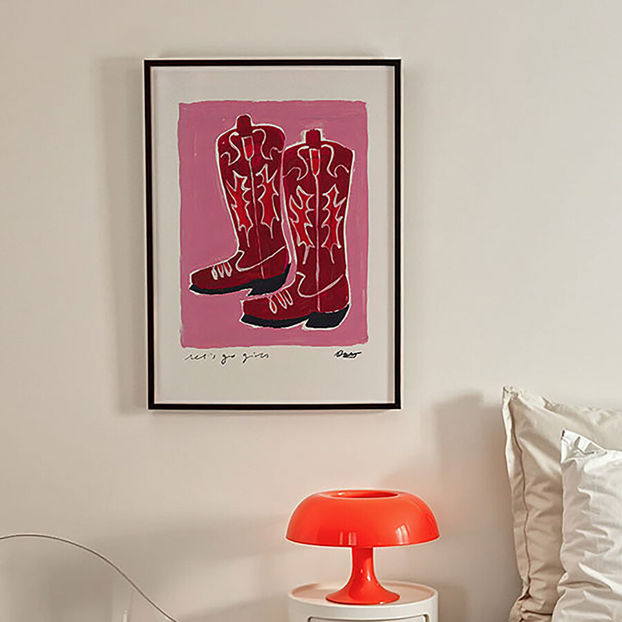 East End Prints Pink Cowboy Boot A3 Print