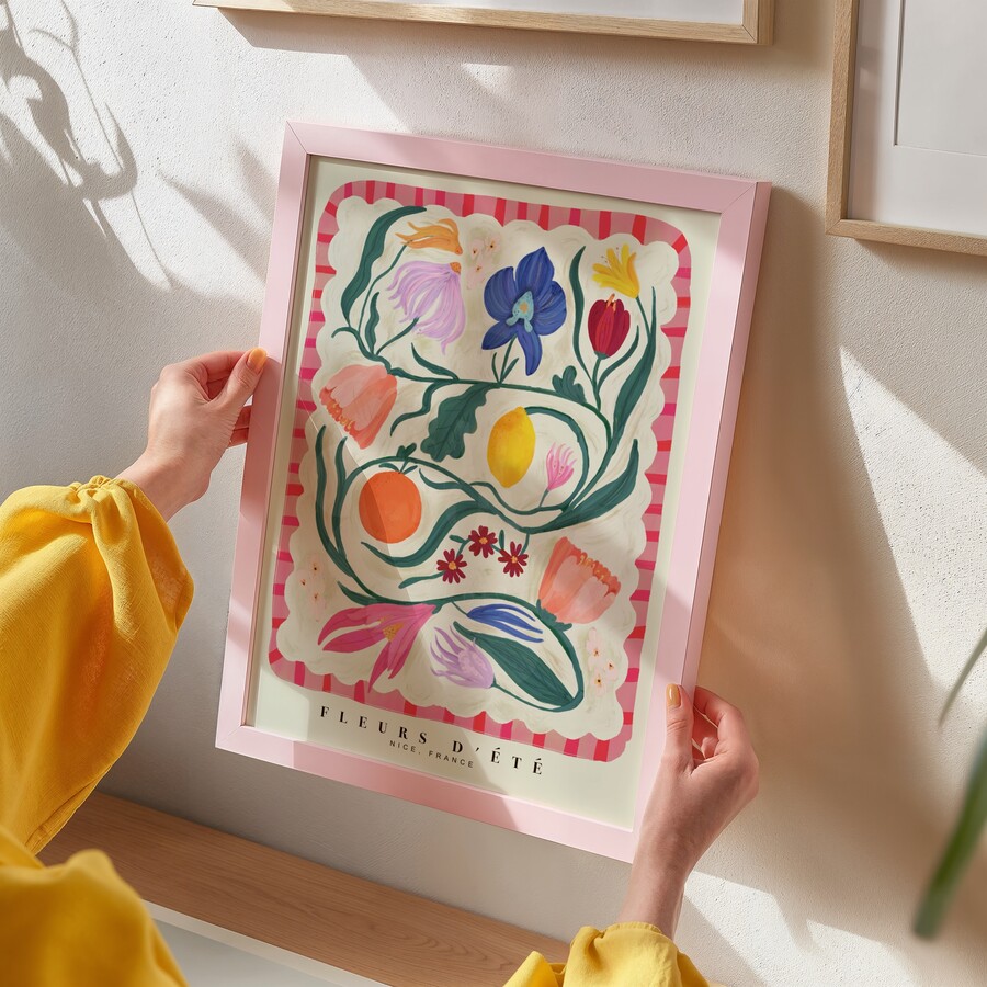Add This Kate Fox Design Fleurs D’Été A3 Print to a Girly Bedroom on a Plain or Coloured Wall to Add a Splash of Pattern and Fun to Her Space