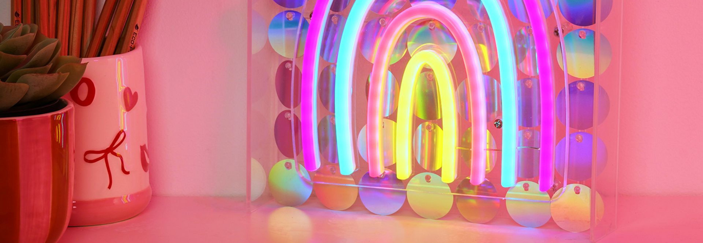 This Signography Disco Rainbow Neon Wall or Mantel Sign is Perfect for Decorating a Teen's Bedroom With Quirky Colour and Fun