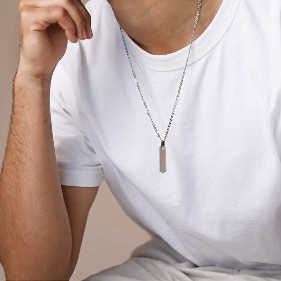 Men's Slim Stainless Steel Dog Tag Necklace