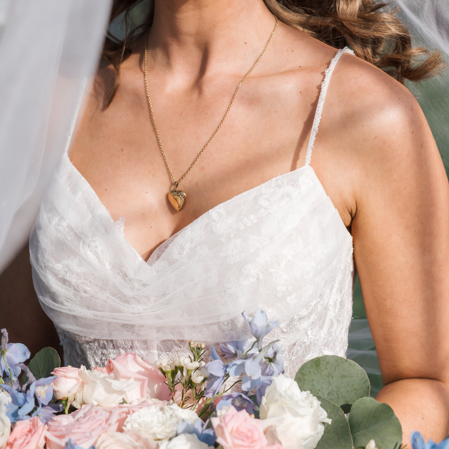 Stainless Steel Swirl Heart Locket Necklace in Gold