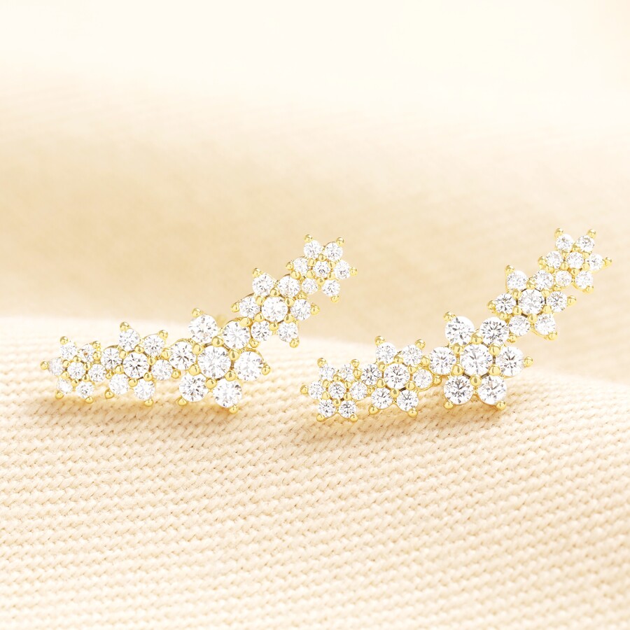 Crystal Star Ear Climber in Gold