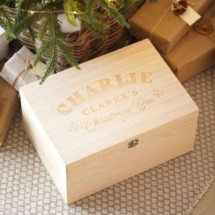 Personalised Bold Name Wooden Christmas Eve Box