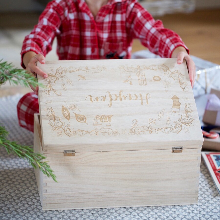 A Box Like Our Personalised Name Wooden Christmas Eve Box is Great For Filling Full of Treats for Christmas Eve