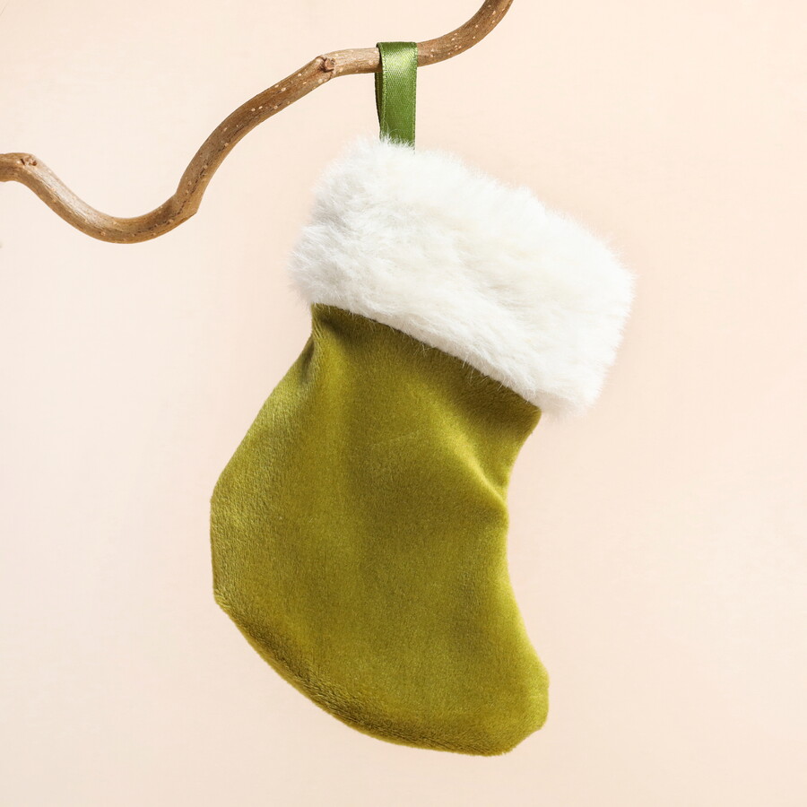 Our Mini Green Velvet Stocking Hanging Decoration is the Perfect Tiny Decoration for Adding a Sweet Childhood Retro Charm to a Tree