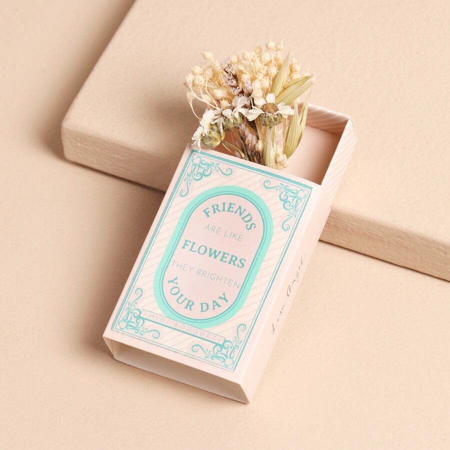 This Sweet Friend Tiny Matchbox Dried Flower Posy is a Budget Friendly Token Gift Ideal for Giving to Your Prospective Bridesmaid