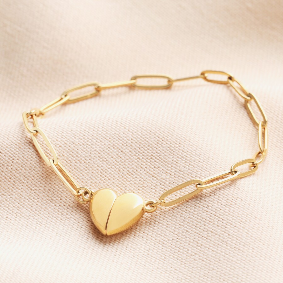 Gold Stainless Steel Magnetic Heart Charm Bracelet is Great for Gifting to a Special Best Friend to Signify an Unbreakable Bond