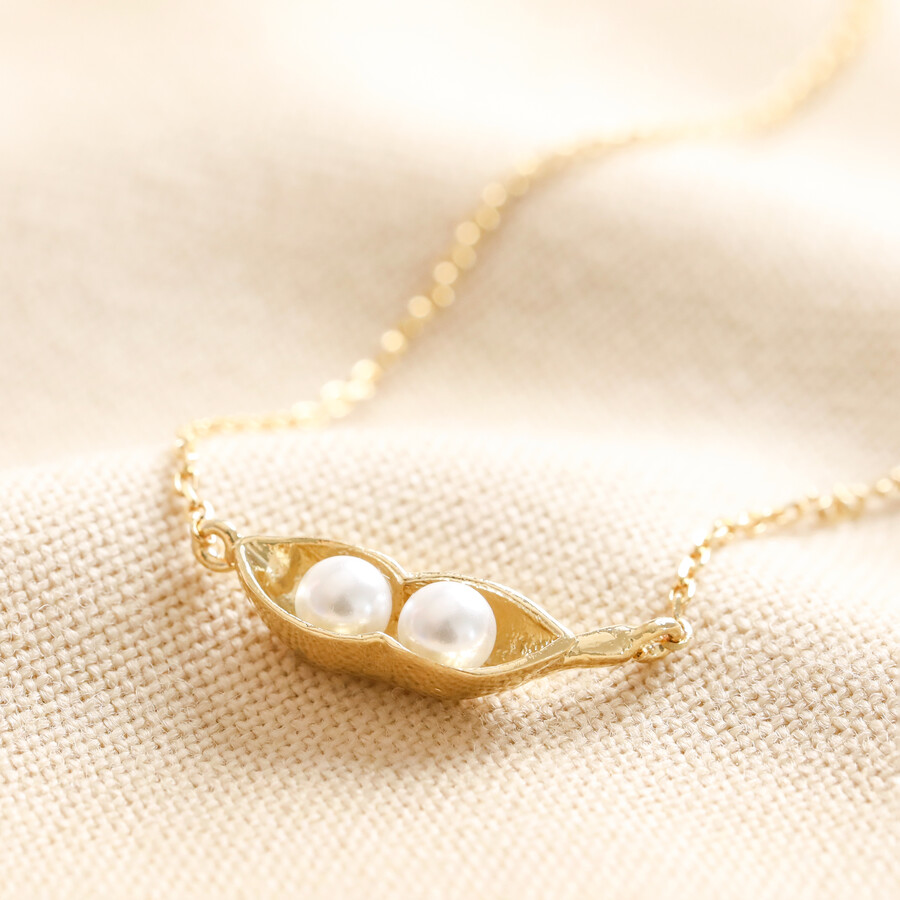 Pearl Two Peas in a Pod Pendant Necklace in Gold is the Perfect Personal Present for a Best Friend You Cannot Live Without