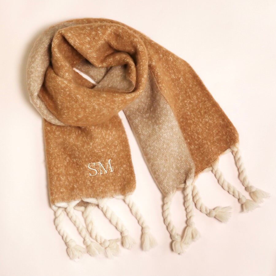 Embroidery on Personalised Camel Two Tone Winter Scarf