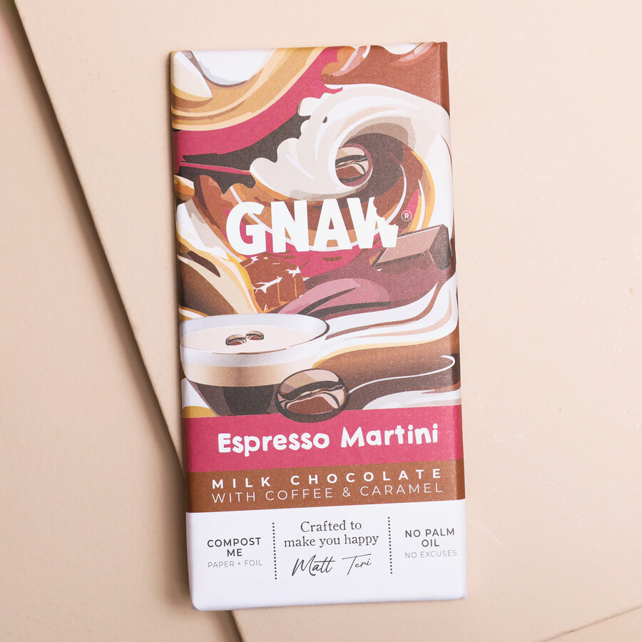 A Paper Wrapped Bar of Espresso Martini Flavoured Gourmet Chocolate