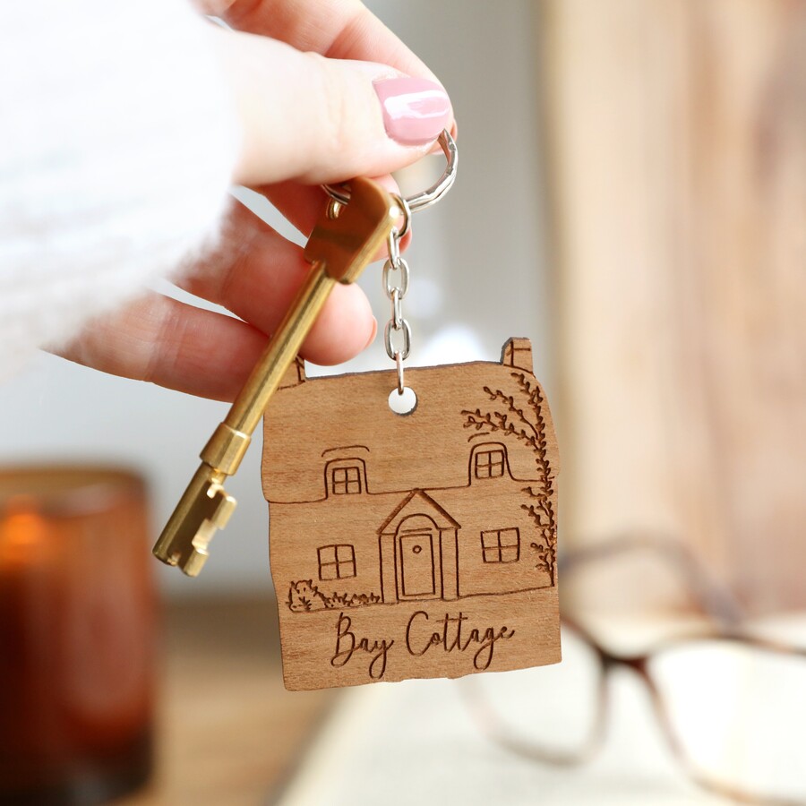 Personalised Wooden House Keyring Makes a Great First House Housewarming Gift