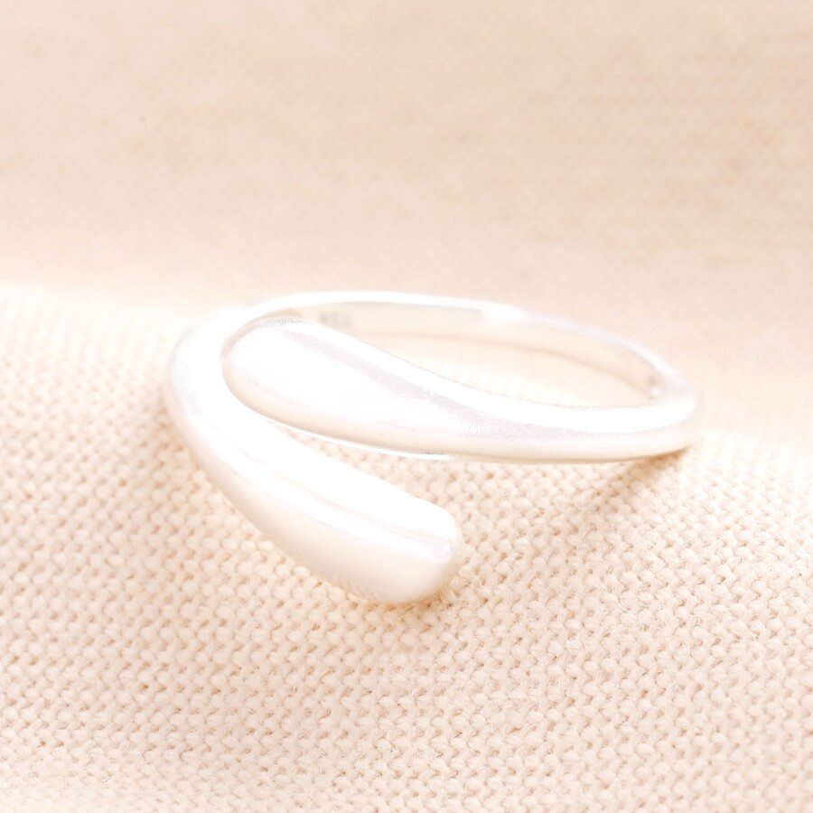 Adjustable Sterling Silver Teardrop Wrap Ring in Silver