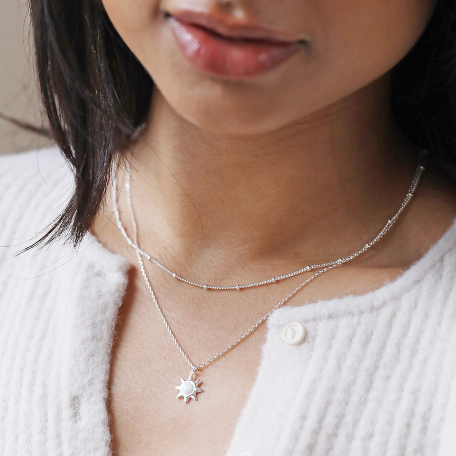 Opal Sun Pendant Necklace in Silver