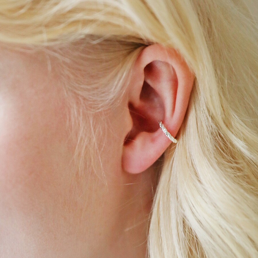 Twisted Rope Ear Cuff in Silver on model