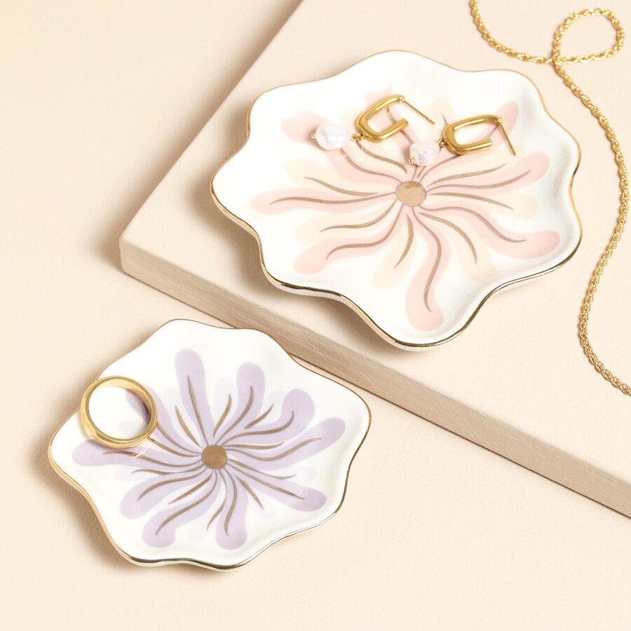 Set of 2 Organic Floral Trinket Dish Set