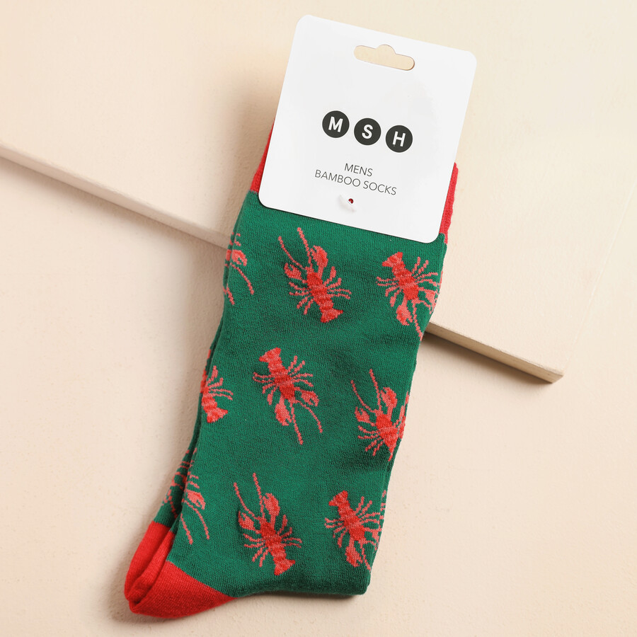 Gift a Funny Male Friend This Pair of Sock Talk Men's Novelty Lobster Bamboo Dress Socks To Make Their Day