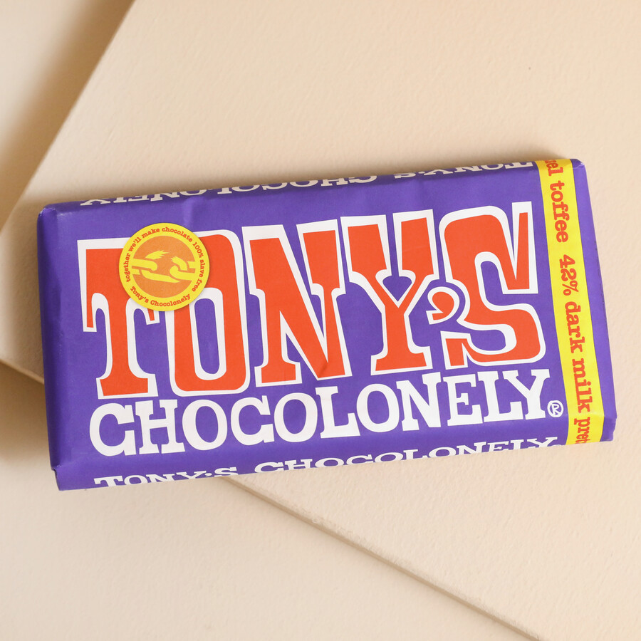 If Your Male Bestie Loves Sweet Treats He'll Adore This Tony's Chocolonely Dark Milk Chocolate Pretzel and Toffee Bar