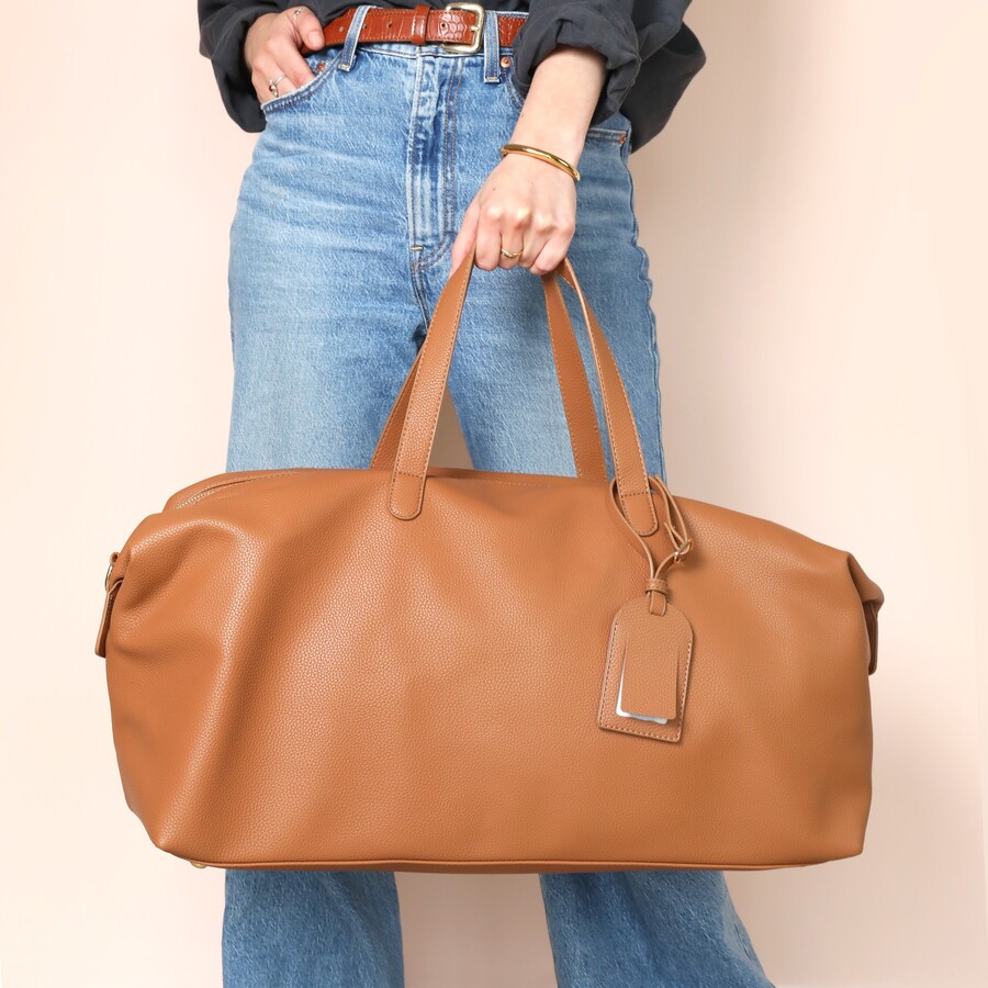 Tan Vegan Leather Weekend Holdall Bag