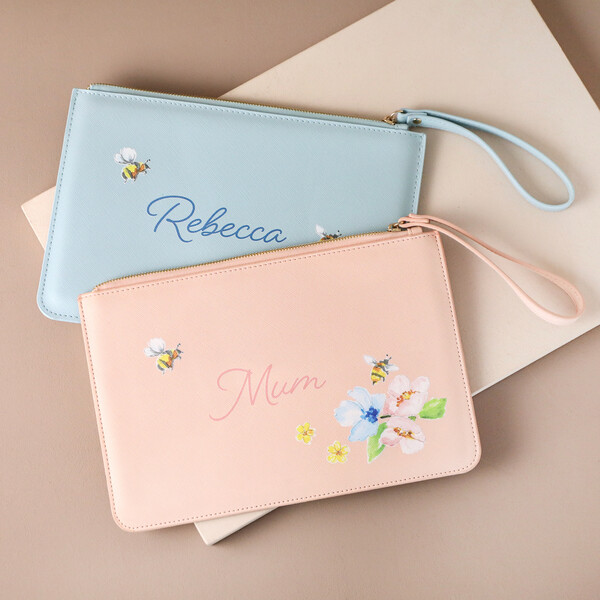 Personalised Floral Bee Accessory Bag Makes a Great Practical Accessory for Mum to Use on the Wedding Day