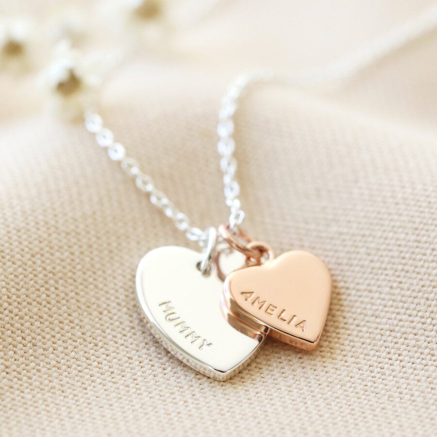 Personalised Double Heart Charm Necklace