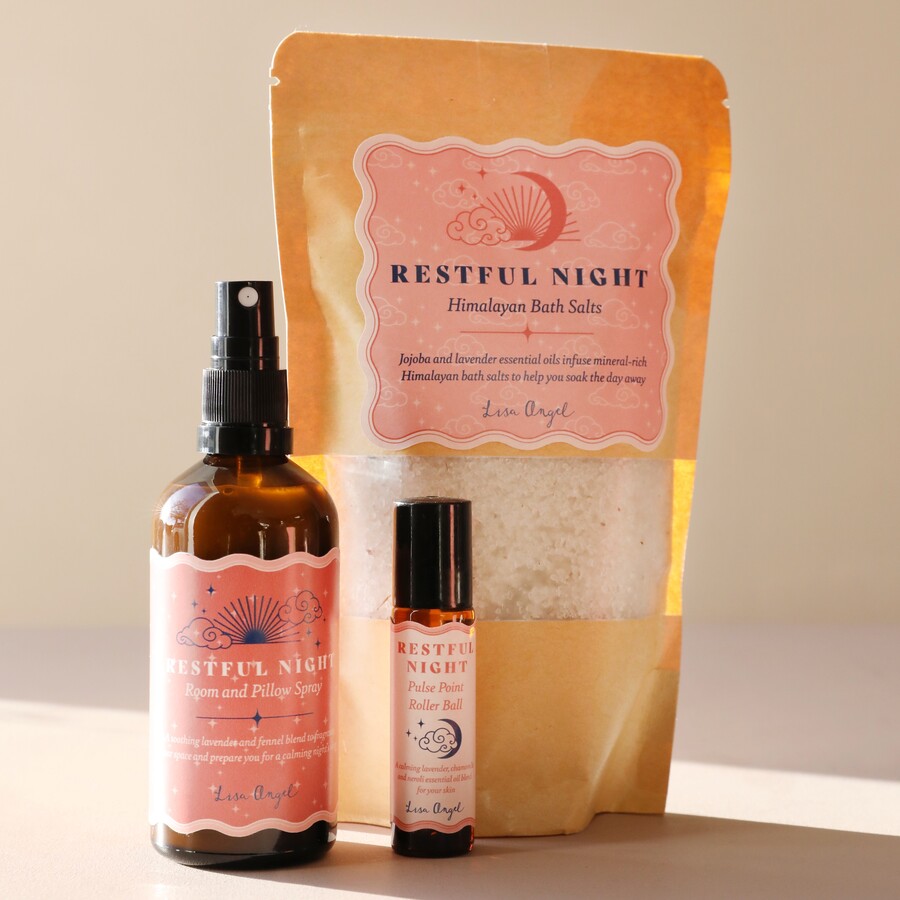 Restful Night Himalayan Bath Salts, Roller Ball Perfume & Pillow & Room Spray